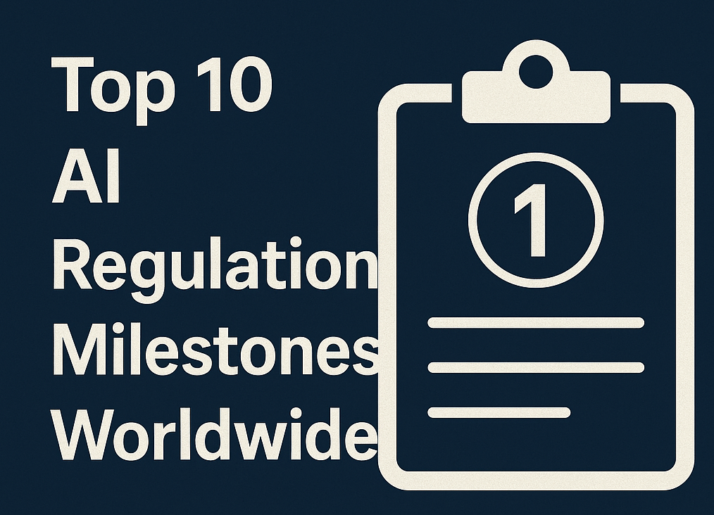 Top 10 AI Regulation Milestones Worldwide – blog thumbnail with small text and clipboard icon.