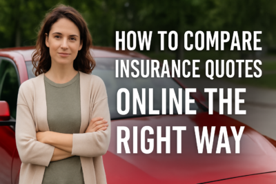 A smiling man standing beside his car while reviewing car insurance quotes online on a tablet